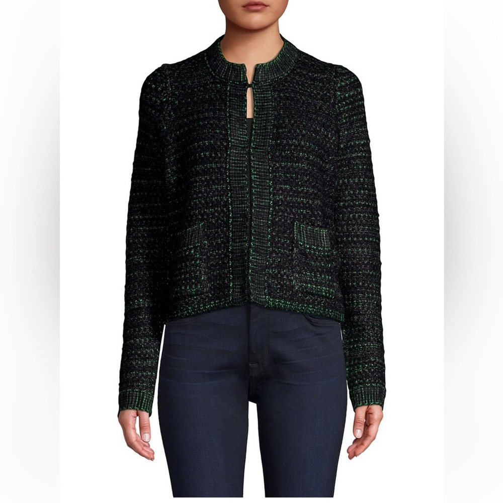 Sandro Crepide Knit Cardigan Open Front Crop Black Green Jacket T1